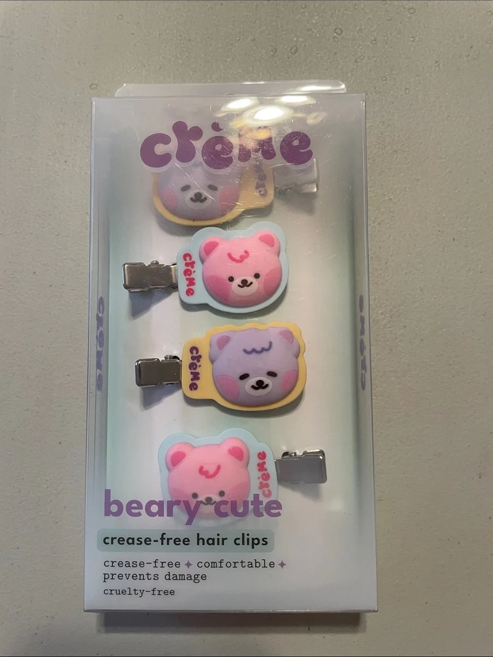 Crème Beary Cute 4pc Crease Free Hair clips New